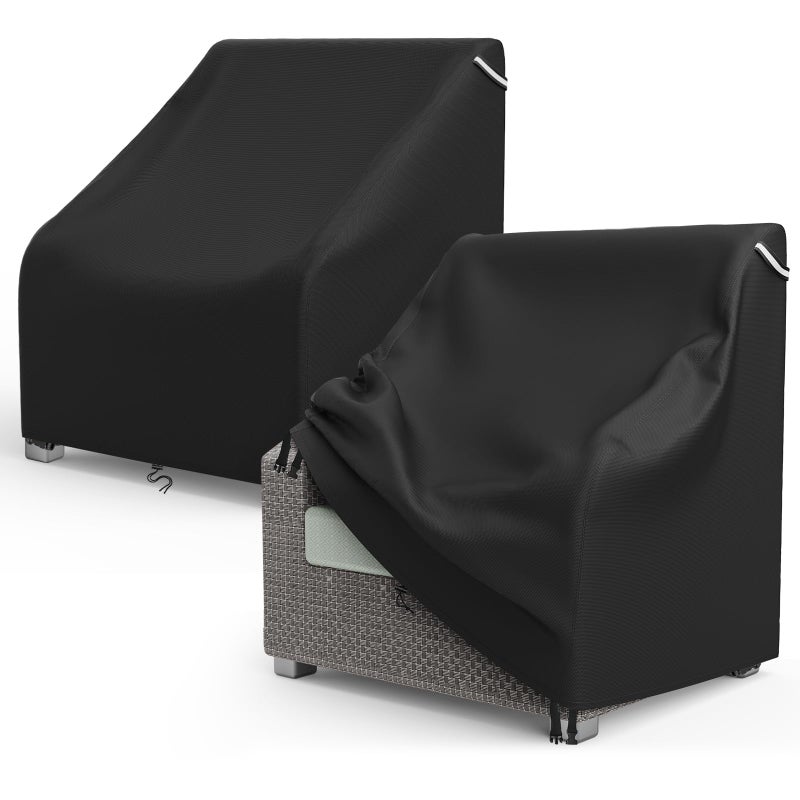 AKEfit Patio Chair Covers for Outdoor Furniture Waterproof 2 Pack,Heavy Duty Outdoor Chair Covers Waterproof for Lawn Lounge Seat, Wicker, Adirondack&Rocking Chairs,Black-32Wx37Dx36H inches - Image 1